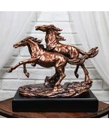 Large 11&quot;L Rustic Western 2 Running Wild Equine Horses Bronzed Resin Statue - €87,58 EUR