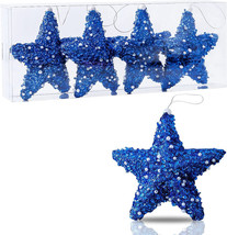 4 Pieces Set of Blue Red and White 6 Inch Hanging Star Ornament, 4Th of July Pat - £14.74 GBP