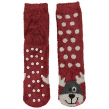 Slipper Socks Non-slip Velvety Plush Sweet Faces Winking Moose Sz 9-11 - £3.14 GBP