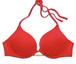 Victoria Secret 38DD Bombshell Push Up Bikini Top Adds 2 Cups Sexy Red Halter VS - £60.24 GBP