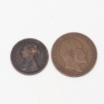 Great Britain 1891 Half Penny Coin Queen Victoria 1910 One Penny King Ed... - $14.84