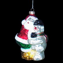 Vintage Santa Claus and Snowman Polish Blown Glass Christmas Ornament 6 inches - £24.04 GBP