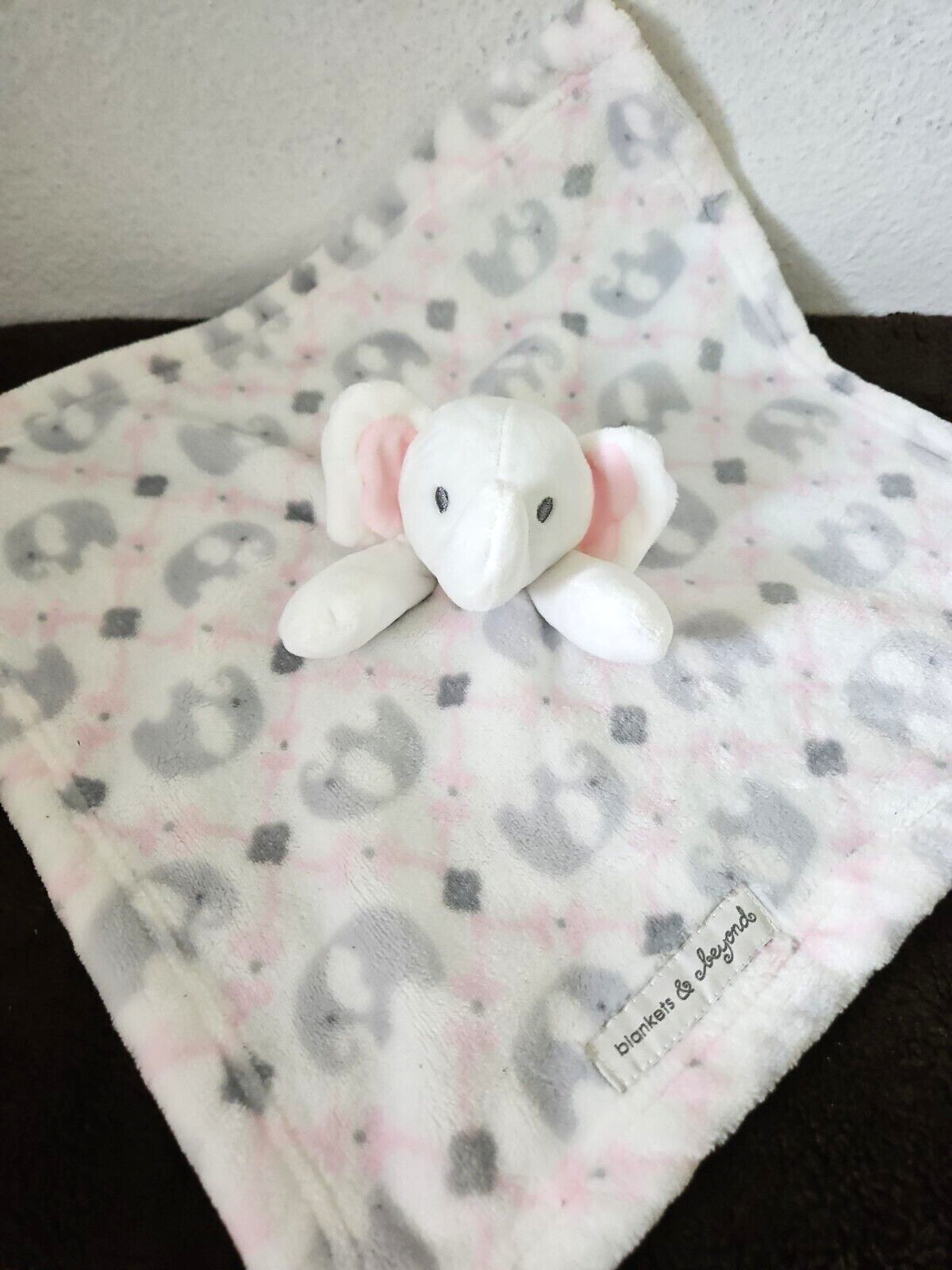 Blankets And Beyond Elephant Security Blanket Nunu White Pink Diamond Filigree - $24.73