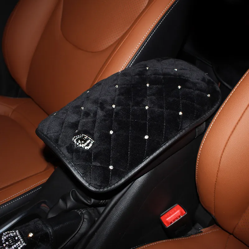 Crown Crystal Plush Car Armrests Cover Pad Universal Center Console Auto Arm - £15.21 GBP+