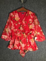 Vince Camuto Blouse XS Floral Women Extra Small Red Breathable Cute Summer Shirt - £35.23 GBP