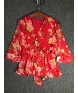 Vince Camuto Blouse XS Floral Women Extra Small Red Breathable Cute Summ... - £34.64 GBP