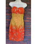 Small Strapless Padded Bra Orange Beaded Sundress Back Zipper Hand Sewn ... - £25.01 GBP