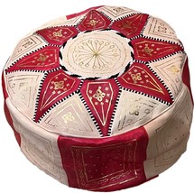Moroccan pouf- Moroccan ottoman hassock - Moroccan pouf red and beige - Red pouf - £111.04 GBP