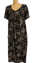 Loungees House Dress 1X Muumuu Patio Lounger Kaftan Cotton Pockets Black... - $18.81