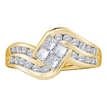 14k Yellow Gold Womens Princess Diamond Contoured Cluster Ring 1.00 Ctw - £867.50 GBP