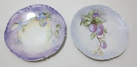 2 Vtg Antique L Smith Bavaria Hand Painted Plates 8&quot; purple berries grapes Signd - £35.66 GBP