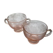 Vintage Cream Pitcher and Sugar Bowl Set Hazel Atlas Florentine Pink 3&quot; - £21.96 GBP