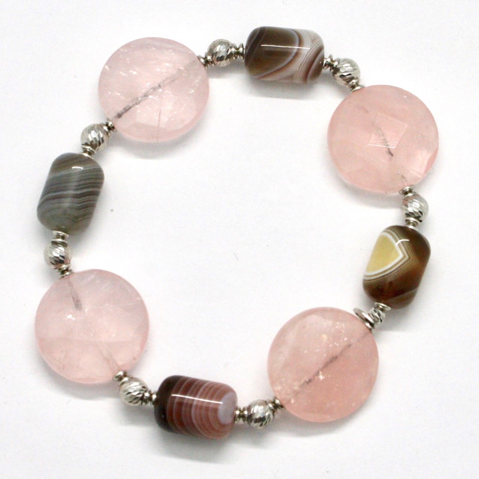 SILVER 925 BRACELET LAMINATED GOLD PINK WITH QUARTZ ROSE AND CHALCEDONY - $92.06