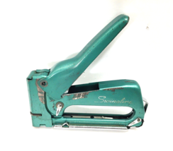 Vtg 1960&#39;s Swingline #101 Tacker Staple Gun Teal Green Aqua Blue Hand Stapler NY - £21.97 GBP