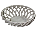 White Oval Woven Latticed Ceramic Fruit Bread Basket - Bowl 10&quot; long OPE... - £31.96 GBP