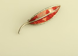 Vintage Sterling Silver Ivar Holt Norwegian Guilloche Enamel Red Leaf Brooch Pin - £74.76 GBP