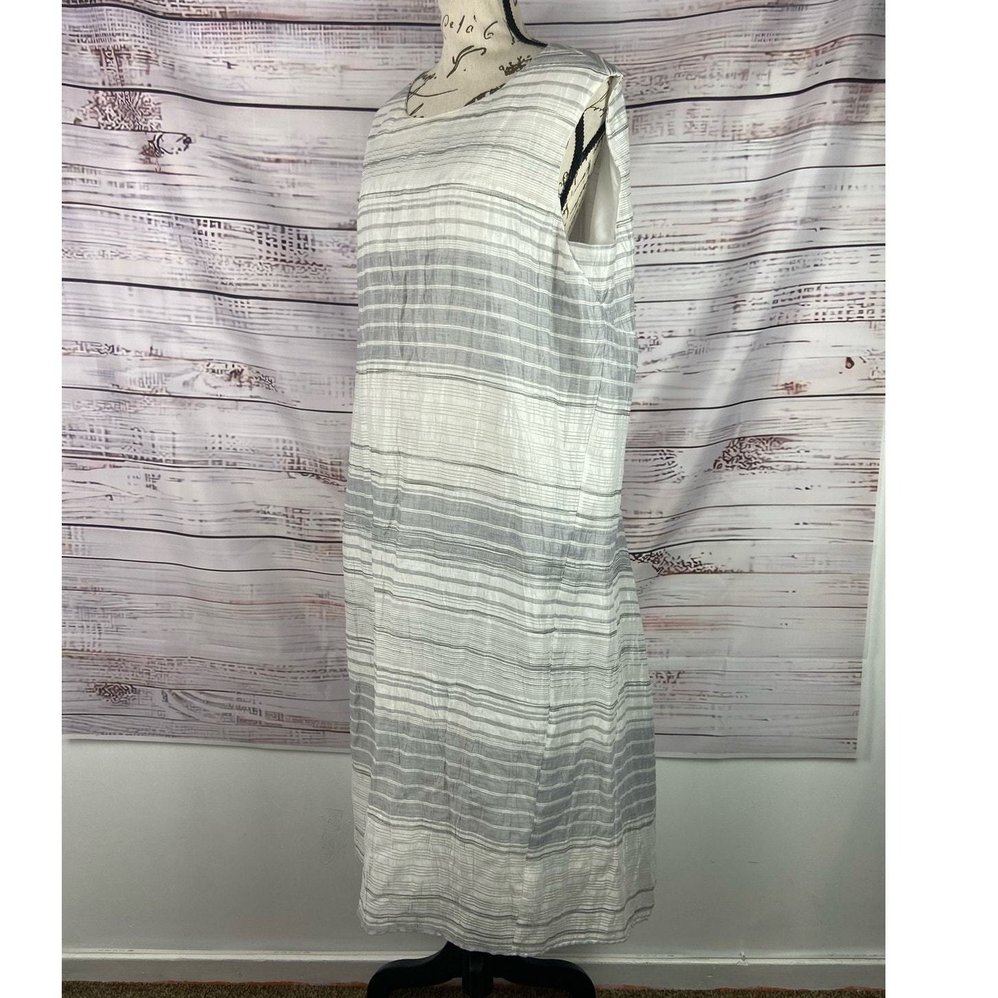 Primary image for Lafayette 148 Sleeveless Linen Dress Womens XL Zip Back Striped Scoop Neck