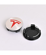 4 pcs 56mm Tesla Wheel Center Cap Silver Red emblem Hub caps - $17.99