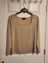Eloquii Tan Square Neck Shimmer Long Sleeve Blouse Women&#39;s 18/20 - £15.45 GBP