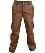 Men&#39;s Brown Genuine Cowhide Leather Cargo Pants Bluf And Biker Trouser J... - $184.05 CAD