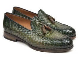 Paul Parkman Mens Shoes Loafer Green Woven Tassel Slip-On Handmade WVN44-GRN - £341.33 GBP