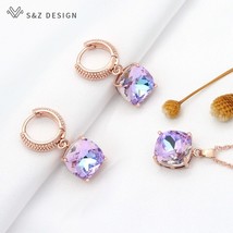 Hion temperament colorful square crystal dangle earrings jewelry sets for women wedding thumb200