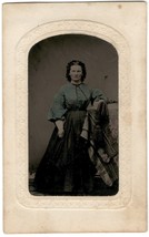 Pretty American Lady Wearing Tinted Top in Bedroom Tintype 2.5&quot; x 4&quot; Card - £17.89 GBP