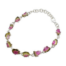 Watermelon Tourmaline Stone Bracelet (8&quot;) Green - $331.55