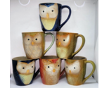 Set of Six Gibson ELITE COUTURE Coffee Cups Mugs OWL CITY Ceramic Raised... - £37.74 GBP