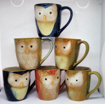 Set of Six Gibson ELITE COUTURE Coffee Cups Mugs OWL CITY Ceramic Raised... - £37.74 GBP