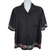 Dragonfly Skull Floral Dead Vintage Black Button Short Sleeve Shirt Size XL USA - £47.84 GBP