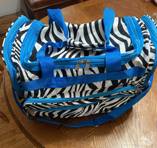 Gym Duffle Tote Travel Weekender Overnight Bag Large ~ Zebra Print W/Blu... - €8,52 EUR