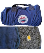 RARE Friends Of Carhartt Travel Rollup Blanket Blue Sherpa Lined Car 43x57 - £44.56 GBP