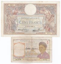 France, 100 Francs-1938, 1 Piastre, French Indochina, Set 2, France Bill... - $62.66