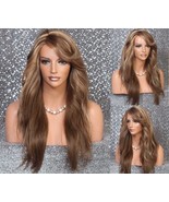 Human Hair blend Dark and Light blonde Brown Tangerine Mix Wig Wavy Side... - $89.77