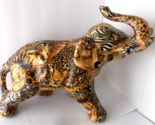 Elephant Figurine Decoupage Safari Animal Print Upraised Trunk For Luck - $19.79