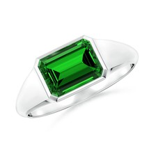 Angara Lab-Grown 1.5 Ct Emerald-Cut Emerald Signet Ring in Sterling Silver - £598.82 GBP