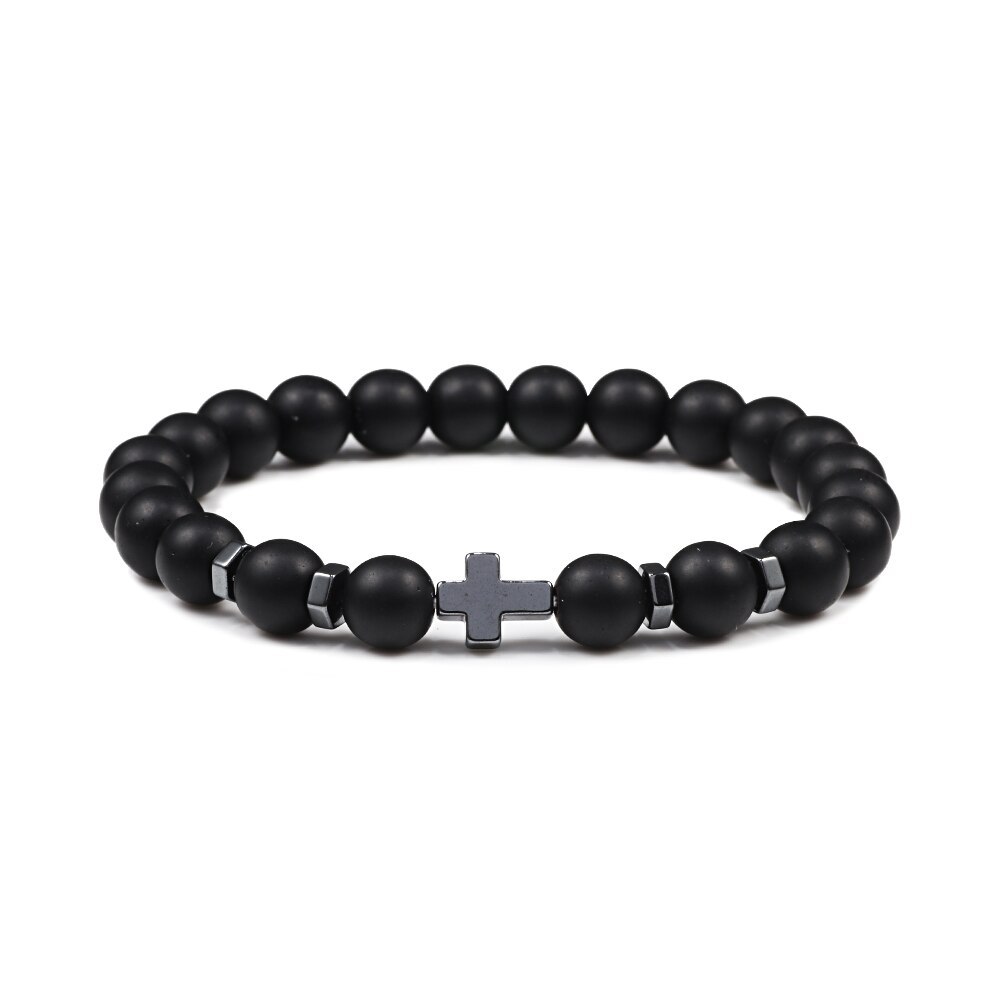 Hot Fashion Cross Charm Bracelet For Men Women Handmade Beaded Natural Tiger Eye - £8.45 GBP