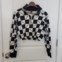 Forever 21 Jacket Womens M Tokyo Race Check Crop Black White Cropped Lon... - $17.81