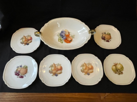 Ancien Tchèque Porcelaine Ensemble Plat + 6 Fruit Plaques. Marquée Bas - £100.74 GBP
