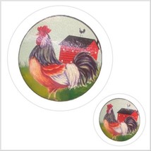 Cutting Board Glass ROOSTER Red Barn Farm Multicolored Round Trivet - £10.84 GBP