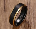 Ashion tungsten carbide wedding bands 6mm gold line ring black matte finished male thumb155 crop