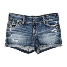 Silver Shorts Womens Size 32 Suki Mid Rise Distressed Cut Off Blue Denim... - $24.74