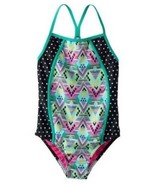 Girls Swimsuit Speedo Racerback 1 Pc Blue Multi Geo Dot Bathing Suit $44... - £16.35 GBP