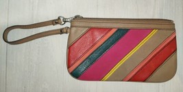 Authentic Fossil Patchwork Leather Multicolor Wristlet Wallet Key Per Soft - $20.99