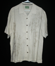 Tommy Bahama Men&#39;s 100% Linen Hawaiian Shirt Oatmeal Khaki  Size Large L - £21.58 GBP