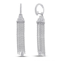 14kt White Gold Womens Round Diamond Chain Teardrop Dangle Earrings 1-5/8 Cttw - £2,117.01 GBP