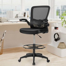 Height Adjustable Drafting Chair with Lumbar Support and Flip Up Arms - £120.23 GBP