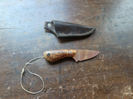 4.5&quot; Damascus Steel Hunting Skinning Knife Composite Handle Leather Sheath - $34.76 CAD