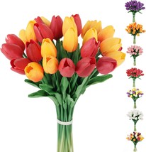 The 30 Pcs. Real Touch Faux Orange, Red Tulips Flower For Easter Spring Wedding - £28.63 GBP